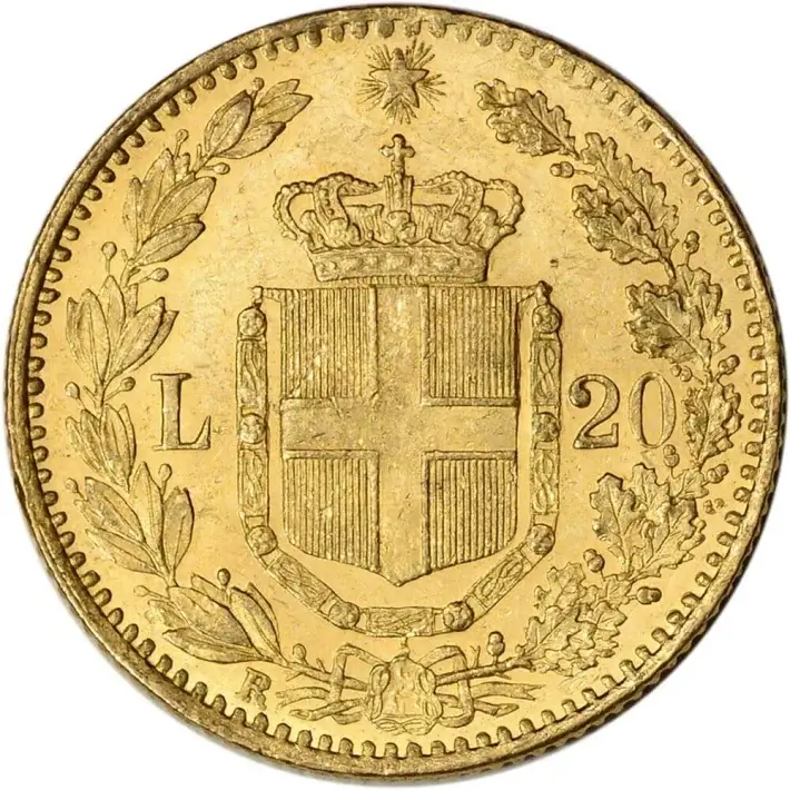 Italy Gold 20 Lire Umberto I .1867 oz - XF/AU - Random Date #2