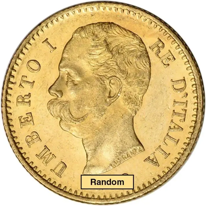Italy Gold 20 Lire Umberto I .1867 oz - XF/AU - Random Date #1