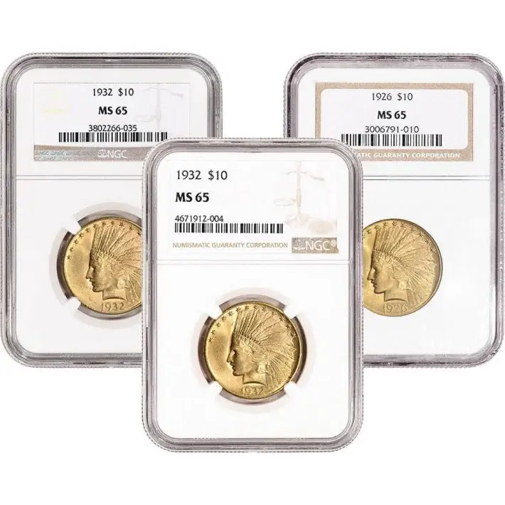 US Gold $10 Indian Head Eagle Coin - NGC MS65 - Random Date and Label #1