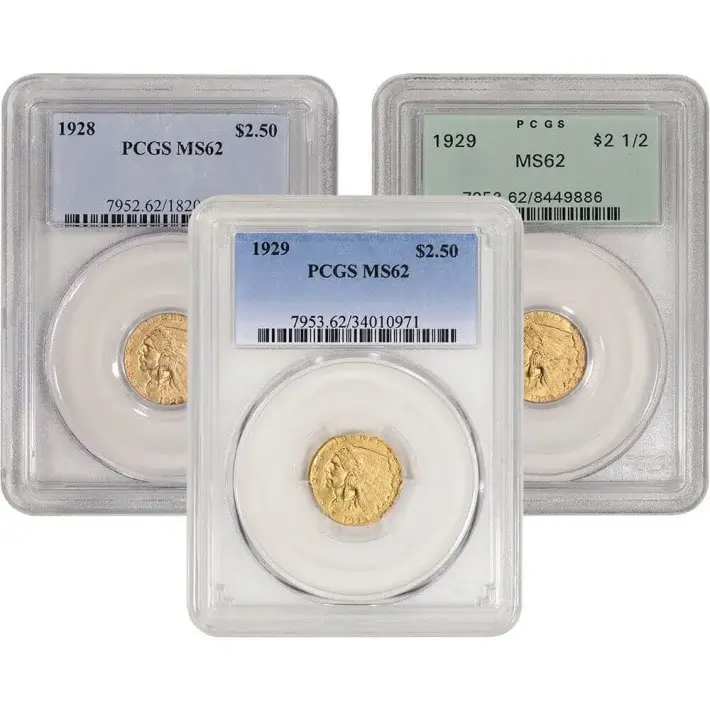 US Gold $2.50 Indian Head Quarter Eagle - PCGS MS62 - Random Date and Label #1