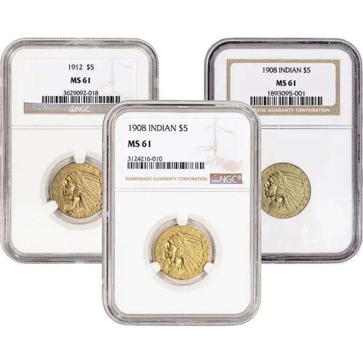 US Gold $5 Indian Head Half Eagle - NGC MS61 - Random Date and Label #1