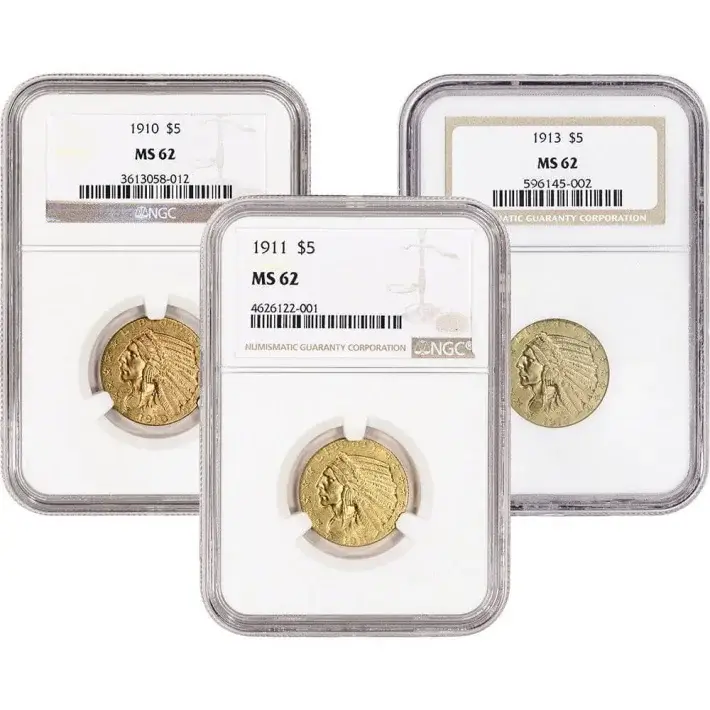 US Gold $5 Indian Head Half Eagle - NGC MS62 - Random Date and Label #1
