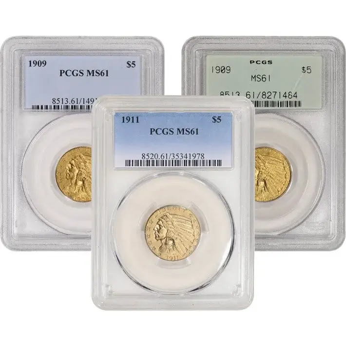 US Gold $5 Indian Head Half Eagle - PCGS MS61 - Random Date and Label #1