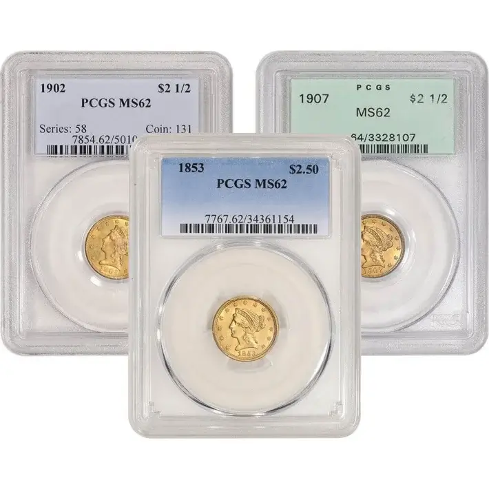 US Gold $2.50 Liberty Head Quarter Eagle - PCGS MS62 - Random Date and Label #1