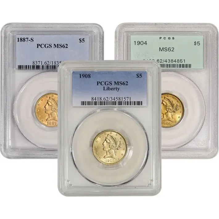 US Gold $5 Liberty Head Eagle - PCGS MS62 - Random Date and Label #1