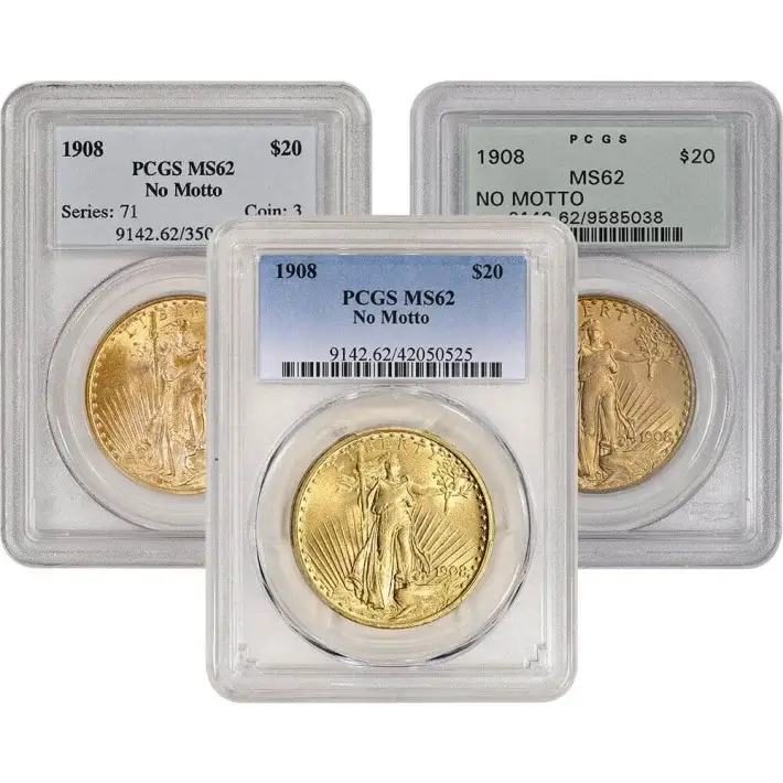 US Gold $20 Saint-Gaudens Double Eagle PCGS MS62 1908 No Motto Random Label #1