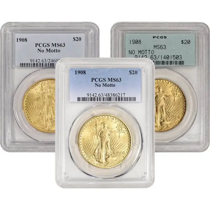 US Gold $20 Saint-Gaudens Double Eagle PCGS MS63 1908 No Motto Random Label #1