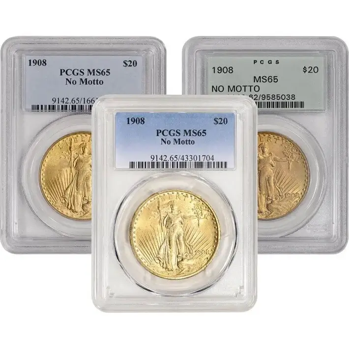 US Gold $20 Saint-Gaudens Double Eagle PCGS MS65 1908 No Motto Random Label #1